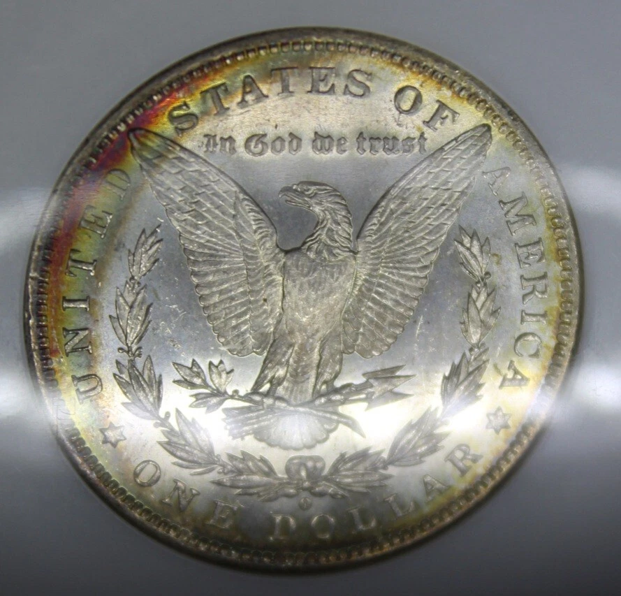 🌈 1884 O DMPL Morgan Silver Dollar NGC MS63 Fatty Rainbow Color Toned PL Coin - Image 1 of 4