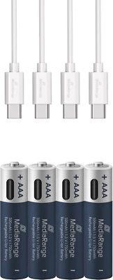 4 Mediarange Akku AAA mit USB-C Anschluss Li-Ion Micro 1.5V 500mAh Ladekabel - Bild 1 von 3