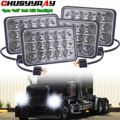 4x 4x6" LED Headlights Halo DRL For Freightliner FLD120 FLD112 Classic 1988-2010 - Image 1 of 4