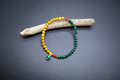Pulsera de Malaquita Genuina y Ámbar Coral Cuentas 4MM Pequeño Dije Pulsera Foto 1 de 4