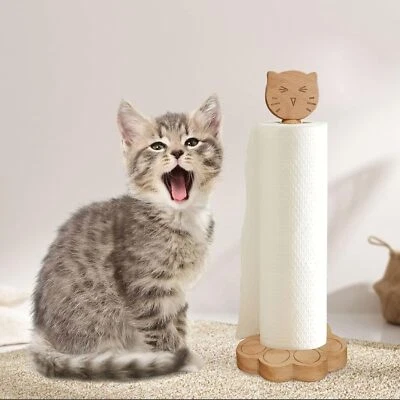 Cat Paper Towel Holder Wooden: Cute Kitchen Countertop Paper Tower Stand - Image 1 of 4