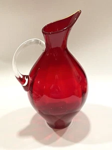American Optic Glass Pitcher Vintage Ruby Red MidCentury 11.5" Pontil Mark - Picture 1 of 7