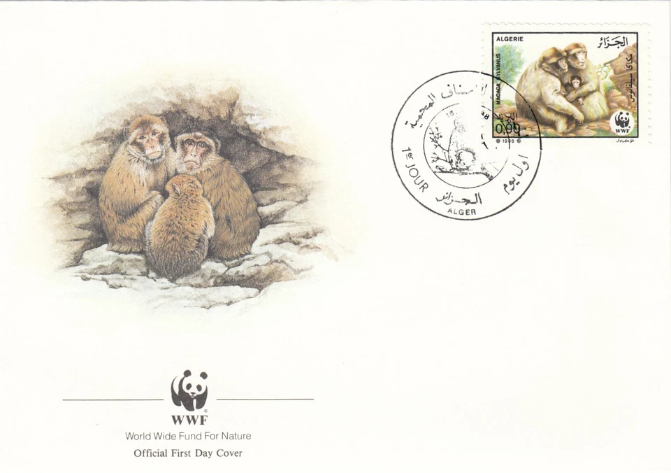 Barbary Macaque WWF Algeria FDC 1988 (110896) - Image 1 of 1