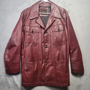 Giacca da campo vintage Reed Sportswear in morbida pelle marrone con bottoni taglia 46 - Foto 1 di 16