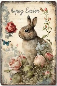 Vintage Retro Style Easter Bunny Metal Sign Happy Easter Sign - Picture 1 of 1