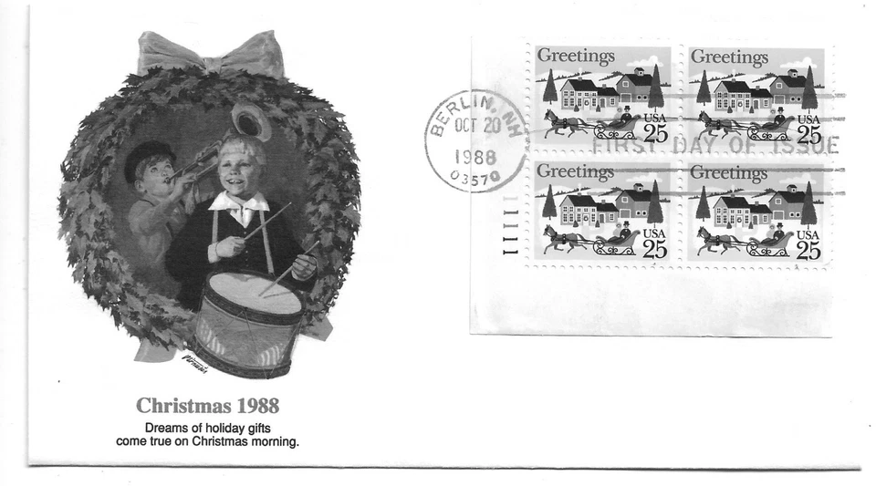 1988 FDC, CHRISTMAS GREETINGS PLT BLK - Image 1 of 1