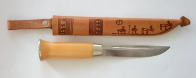 Finnisches Messer Puukko Iisakki Järvenpää Kauhava Lederscheide Lappland Motiv - Bild 1 von 4