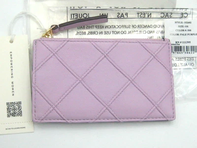 Estuche para tarjetas Tory Burch Fleming de cuero suave con cremallera en púrpura pálido nuevo con etiquetas $148 original Paquete. Foto 1 de 4