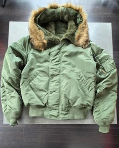 Alpha Industries N-2B Flight Jacket Hooded Fur Trim Sage Green Medium - Picture 1 of 18