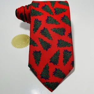 Ben Silver Vivid Red Silk Tie w Christmas Tree 🌲 Theme 56x3.5” New Condition - Picture 1 of 12