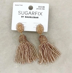 BaubleBar Sugarfix Gold Tone Polished Beaded Tassel Earrings Mermaidcore - Picture 1 of 5
