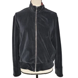 St John Sport Full Zip Jacket Small L/S Black Velour Stripe Pockets Bling USA - Picture 1 of 9