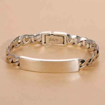 Solid 925 Sterling Silver Chain Men 9mm Glossy Cuban Curb Link ID Bracelet 34g - Image 1 of 4