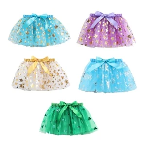 Kids Girls Glitter Star Print Tulle Short Skirt Satins Bowknot Ballet Tutu Skirt - Picture 1 of 23