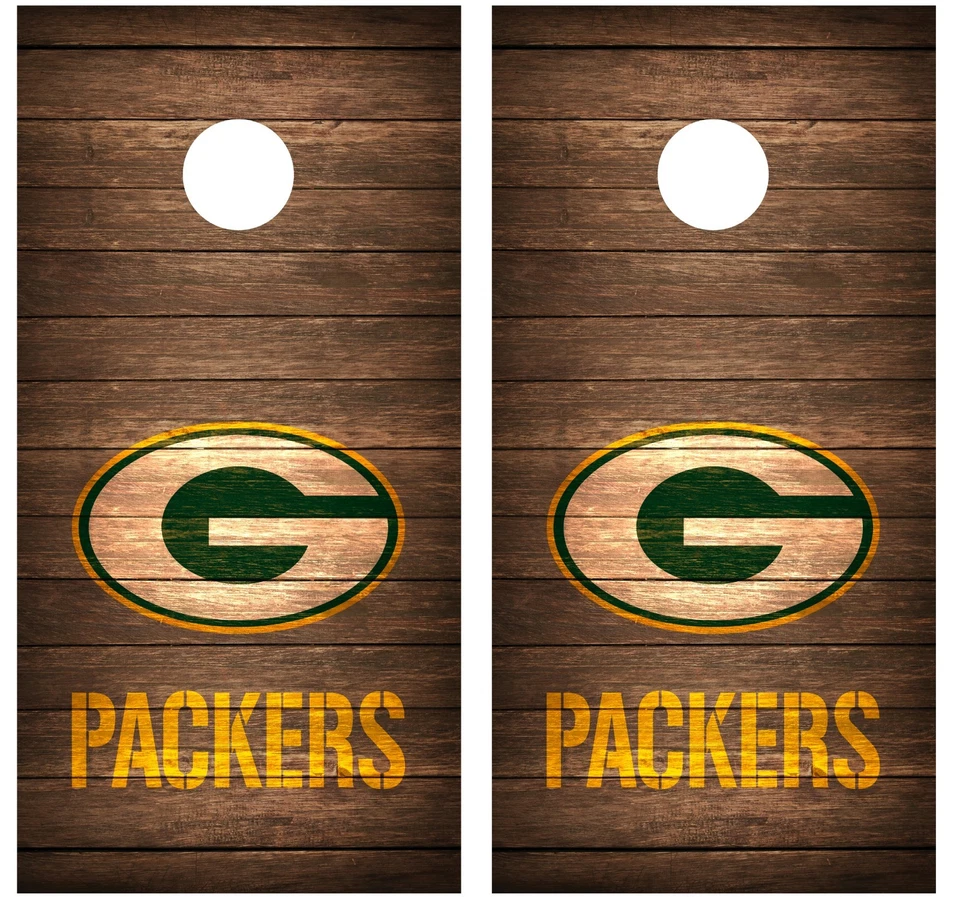 MILLER GRAPHICS Green Bay Packers Vintage Wood Cornhole Board Decal Wrap Wraps (brown)