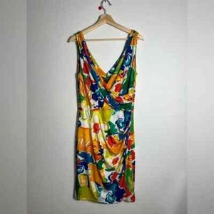 Lauren Ralph Lauren Faux Wrap Sleeveless Dress Size 12 Multicolor Floral - Picture 1 of 7
