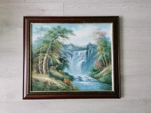 Pintura al óleo grande vintage cascada firmada holandesa Pieter - Imagen 1 de 16