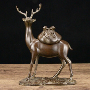24 cm Chinese Antique Bronze censer Old Brass Incense burner animal 