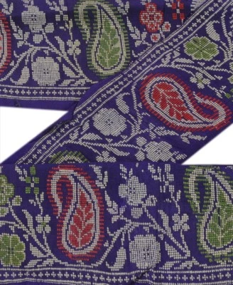 Sanskriti Vintage Azul Sari Borde Cuentas a Mano Decoración de Navidad 1 YdTrim 4"W Encaje Foto 1 de 4