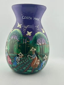 Jarrón Costa Maya Quintana Roo pintado a mano terracota mar Caribe México - Imagen 1 de 12