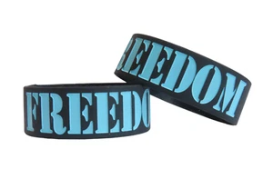 FREEDOM 1 inch Wide Black Blue Wristband Silicone bracelet rubber - Picture 1 of 1