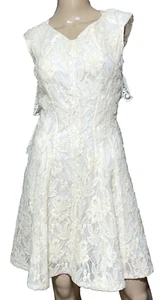 Nina Ricci Runway Ivory Floral Lace Ruffle Wedding Midi Dress Size US 6 8 FR 36 - Picture 1 of 10
