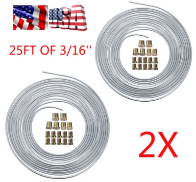 2X Zinc Steel Brake Line Tubing Kit 3/16"OD 25FT Roll Coil All Size Fittings USA - Image 1 of 4