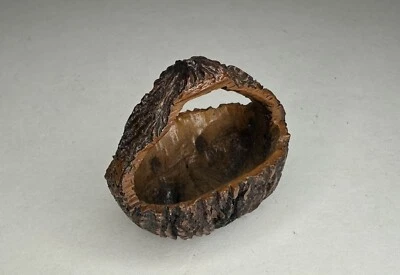Hand Carved Black Walnut Shell Basket - Folk Art - Wooden Nut Miniature - Image 1 of 3