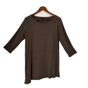 Eileen Fisher Top Women Size Medium Taupe Tunic Asymmetrical Slit Stretch Casual - Picture 1 of 10