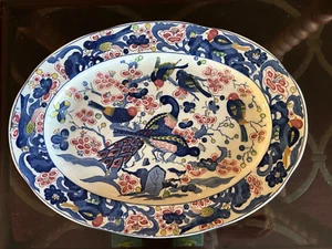 Art Birds/Peacock  Platter Handpainted decor Beauty 16"x12" like Majolica blues - Picture 1 of 5