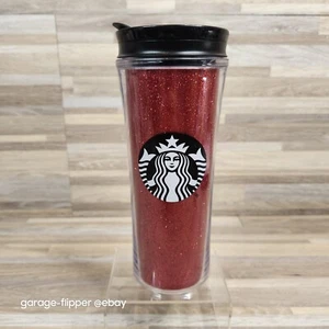 Bicchiere da caffè Starbucks 16 oz rosso glitter isolato tazza da viaggio coperchio ribaltabile - Foto 1 di 7