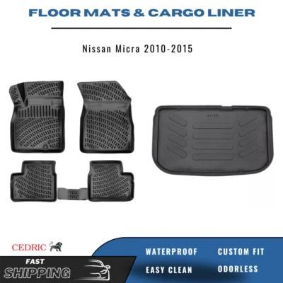 Juego completo de alfombrillas y revestimiento de carga para maletero de coche para Nissan Micra 2010-2015 3D TPE Foto 1 de 4