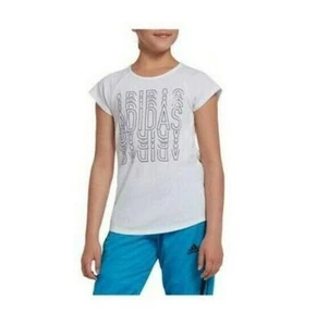Adidas Girl's T-Shirt Graphic Short Sleeve Crew Neck Tee White Medium 10/12 New - Picture 1 of 4