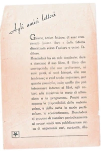 IMMEDIATO DOPOGUERRA : INTERESSANTE VOLANTINO FLYER PUBBLICITARIO MONDADORI - Picture 1 of 2