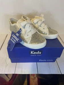 Keds Jr Sparkle Girls 6m Nib White Silver Glitter Toddler Shoe - Picture 1 of 4
