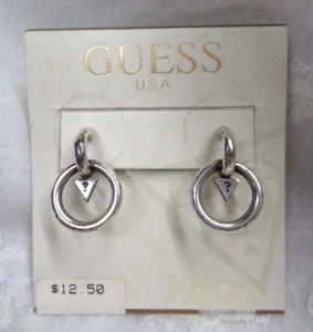 Estate GUESS USA Silvertone QUESTION MARK Pierced Surgical Steel Earrings - Picture 1 of 4