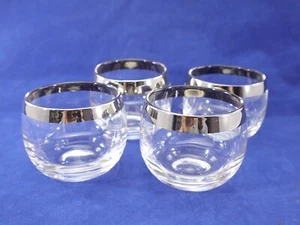 Roly Poly BARWARE Glasses Mid Century Modern Set of 4 Silver Rim Vintage - Picture 1 of 8