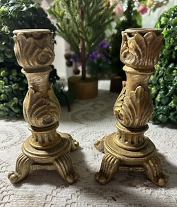 Ornate Golden Candlestick Holders Set Of 2 - Picture 1 of 15