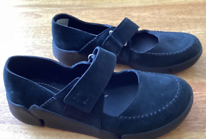 CLARKS Ladies Trigenic Amanda Shoes Black Suede Touch Close comfortable UK 4