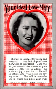 Vintage Arcade Machine Your Ideal Love Mate Penny Slot Card Pretty Woman Kitsch - Picture 1 of 1