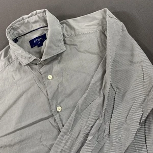 Eton Hemd Herren Große 42 Slim Grau Streifen Popeline Langarm Knopfleiste Rumänien - Bild 1 von 12