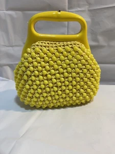 Warborg Vintage Yellow Plastic Bead Raffia Handbag Purse 1960s  - Picture 1 of 9