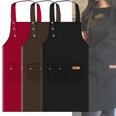 Kitchen Apron Adjustable Bib w/Three Pockets Men Women Waterproof Cooking Aprons - Image 1 of 4