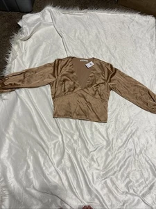 NWT Abercrombie & Fitch Pullover Notch Neck Slim Top Silk Women L/S Sz Lg - Picture 1 of 16