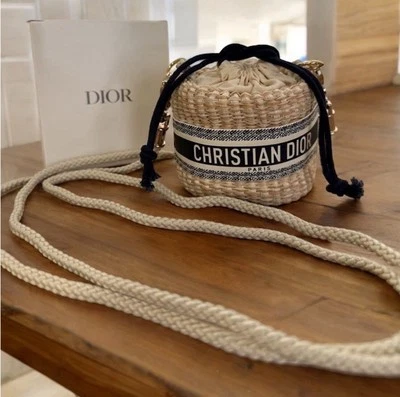  CHRISTIAN DIOR straw Trousse Pouch Cosmetic bucket bag - Image 1 of 4