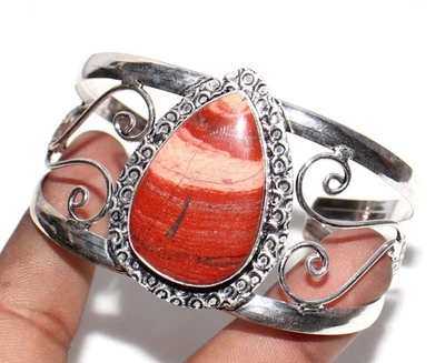 Brazalete enorme enchapado en plata 925 de jaspe rojo con piedras preciosas hecho a mano tamaño 6,5" GW Foto 1 de 3