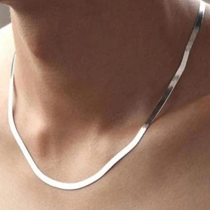 18K White Gold Filled Nickel/TARNISH-FREE 24inch 5 mm Herringbone Chain Necklace - Picture 1 of 3