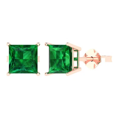 3 cttw Princess Simulated Emerald Gold-Plated Push Back Stud Earrings for Women - Image 1 of 4