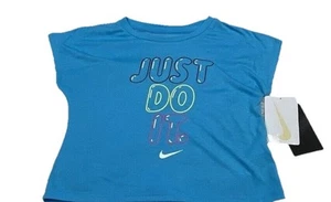 NWT NIKE JUST DO IT Athletic cut Blue Furry Pink Yellow T-Shirt Tee Girls 6X NEW - Picture 1 of 7