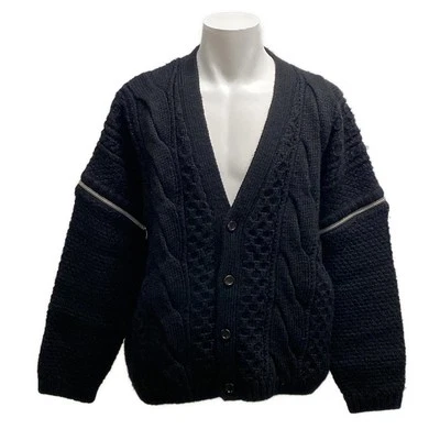 Auth GUCCI Detachable Sleeve Cable Knit Cardigan 681624 XKB22 Black Wool - Men's - Image 1 of 4